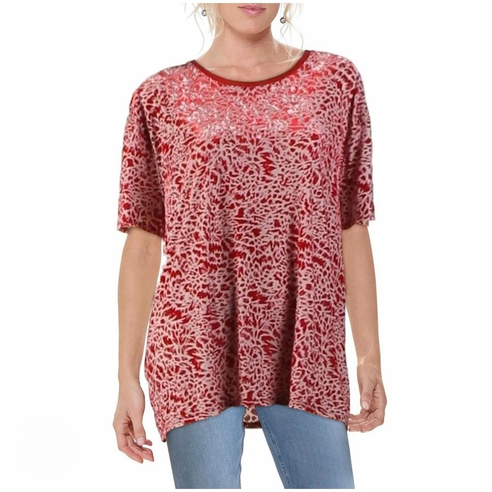 We The Free People‎ Velvet Burnout Tee Short Sleeve Top Medium Large Red Berry
